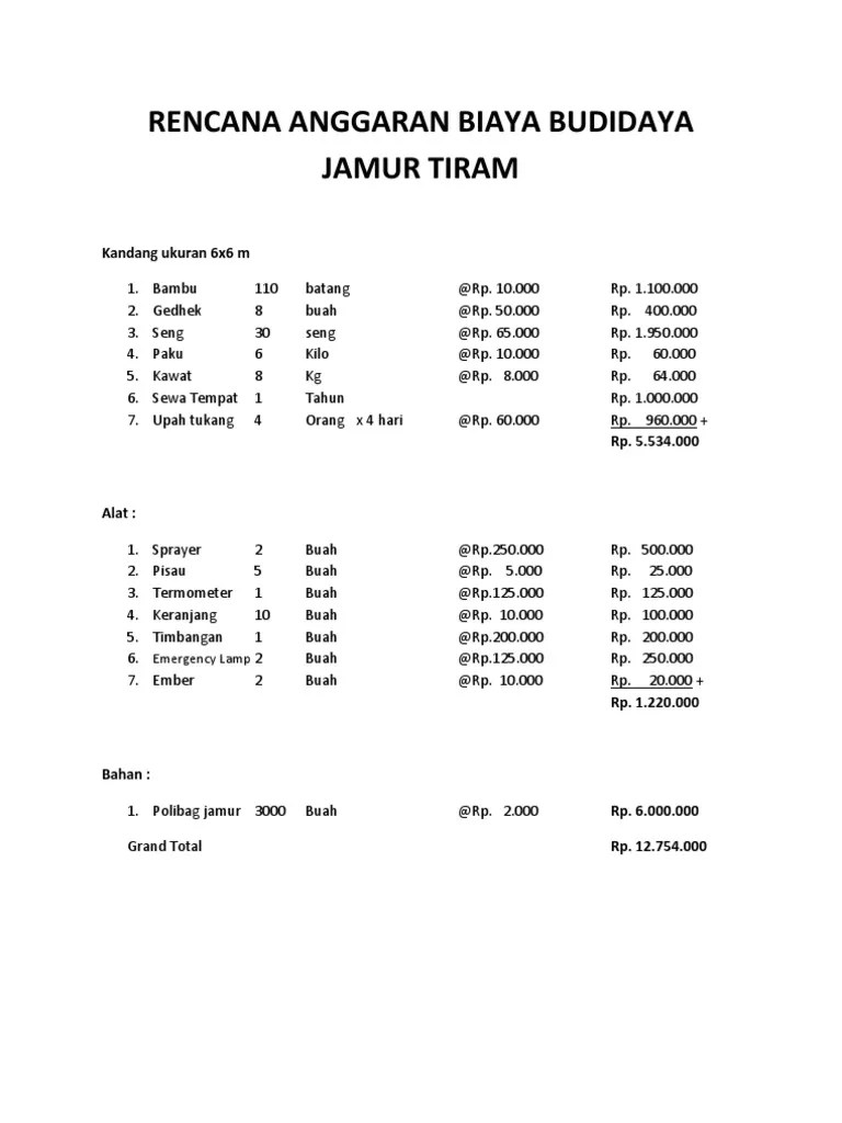 Proposal usaha jamur tiram kata pengantar puji dan syukur kami panjatkan kepada allah swt karena atas rahmat dan keridhoannya, kami bisa membuat suatu . Rencana Anggaran Biaya Budidaya Jamur Tiram Pdf