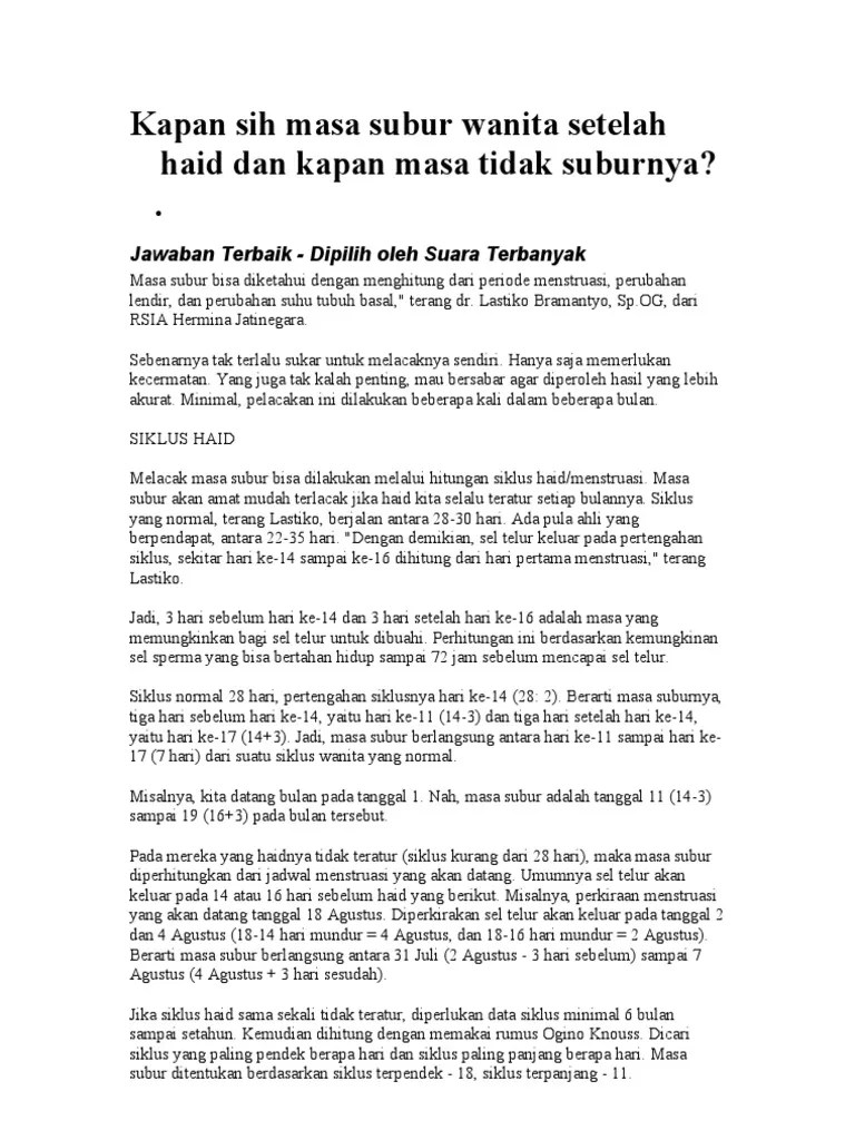Waktu Subur Wanita Sebelum Haid