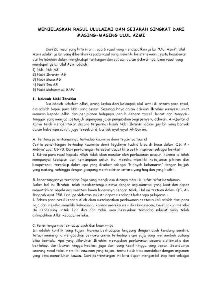 Ulul Azmi Artinya Bahwa Para Rasul Memiliki