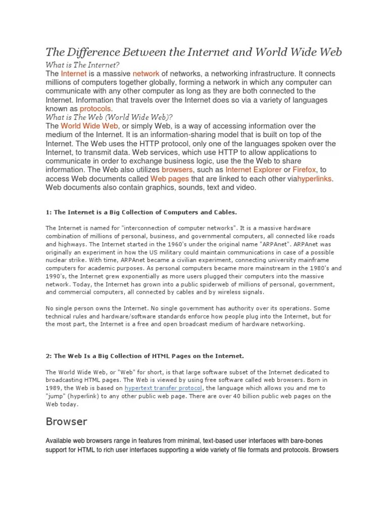 The Difference Between The Internet And World Wide Web | PDF | Web ...