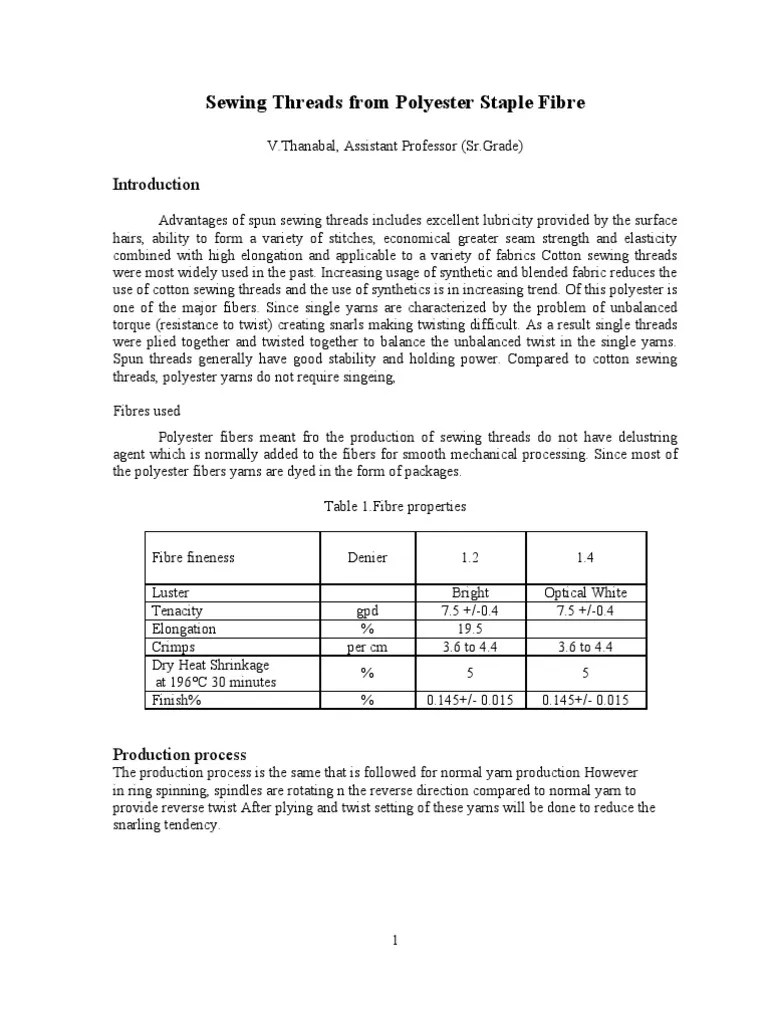 Sewing Threads From Polyester Staple Fibre | PDF | Yarn | Ultraviolet
