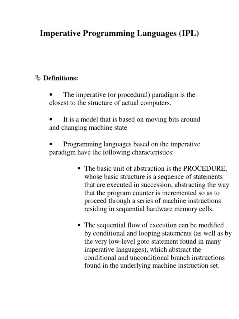 Imperative Programming Languages (IPL) : © Definitions | PDF | C (Programming Language) | Subroutine
