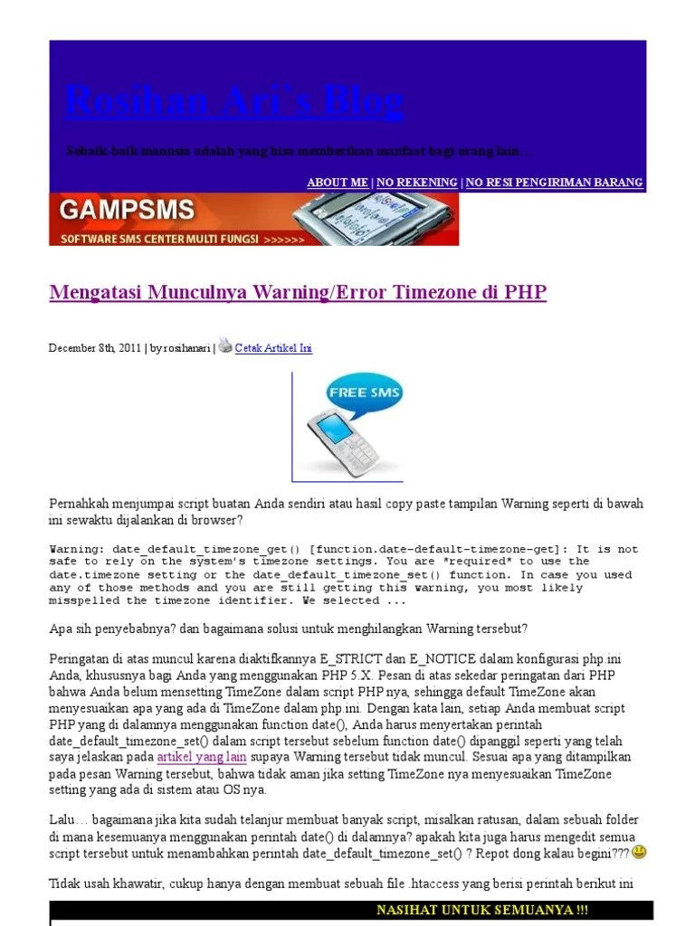 Tutorial PHP Gratis - Mengatasi Munculnya Warning - Error Timezone Di PHP |  PDF