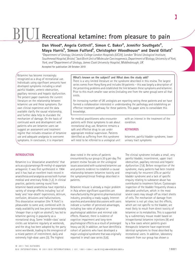 Recreational Ketamine: From Pleasure To Pain | PDF