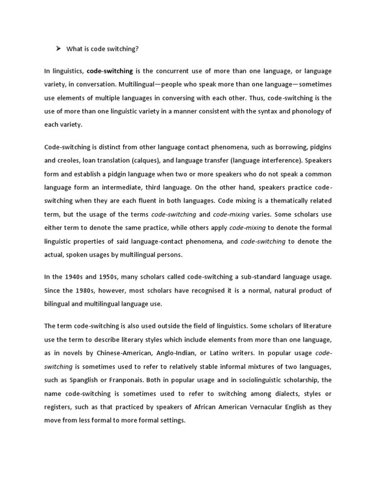 What Is Code Switching | Cultural Assimilation | Language Acquisition