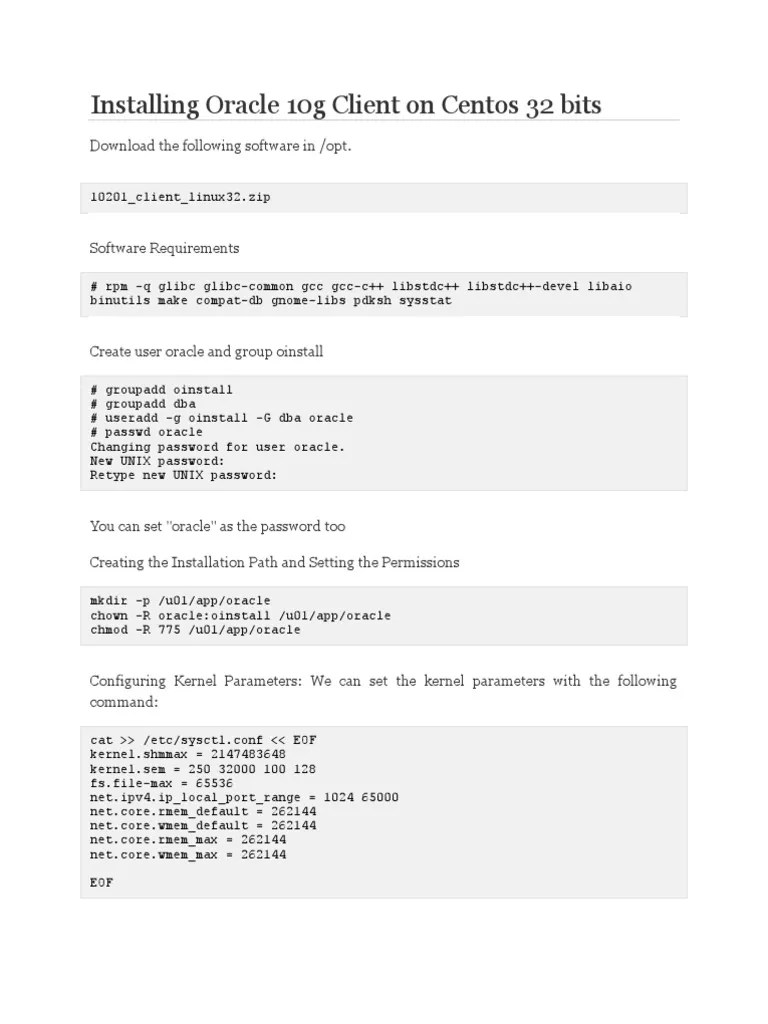 Installing Oracle 10G Client On Centos 32 Bits | PDF | Unix Software ...