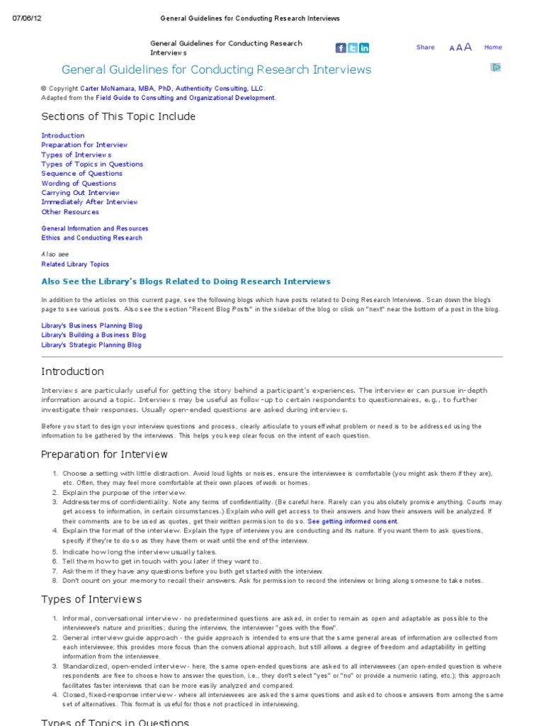 General Guidelines For Conducting Research Interviews | PDF | Interview ...