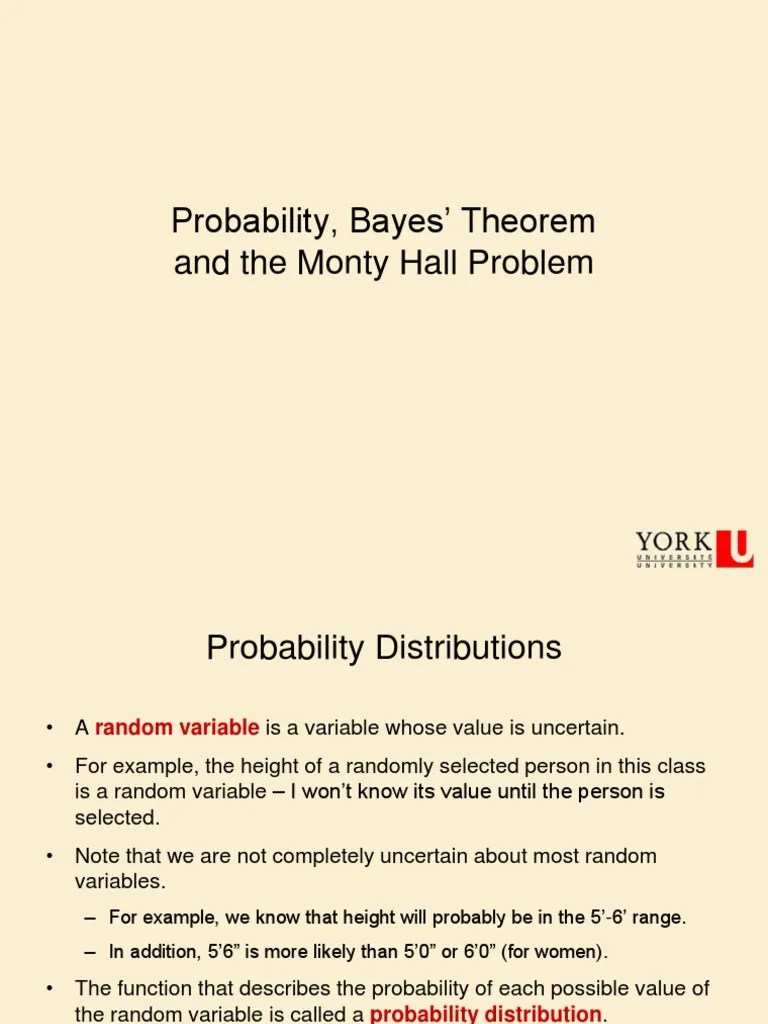 An Introduction To Probability Distributions, Bayes' Theorem, And Applications To The Monty Hall ...