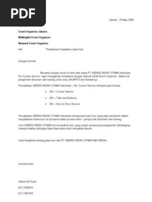 Wassalaamu'alaikum wr wb farida proposal penawaran kerjasama pendahuluan begitu banyak yang harus kita hadapi di. Contoh Surat Penawaran Kerjasama Jasa Event Organizer ...