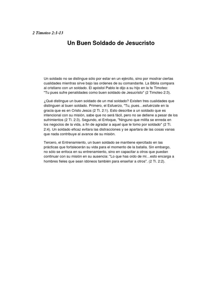 2 Timoteo 2-1-13 Un Buen Soldado De Jesucristo Texto | PDF | La Resurrección De Jesús | Jesús
