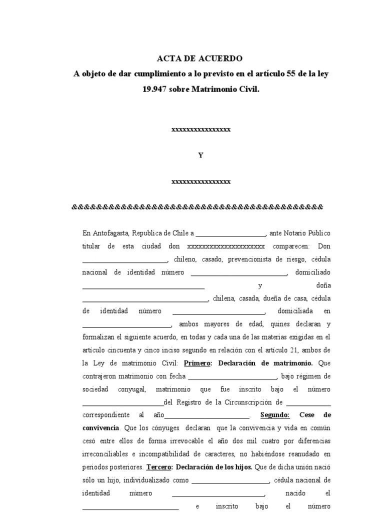 ACUERDO Relaciones Mutuas Formato | Matrimonio | Liquidación ...