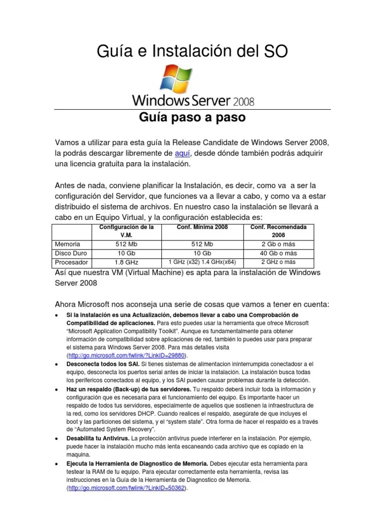 Instalación Windows Server 2008 | PDF | Windows Server 2008 | Servidor (Computación)