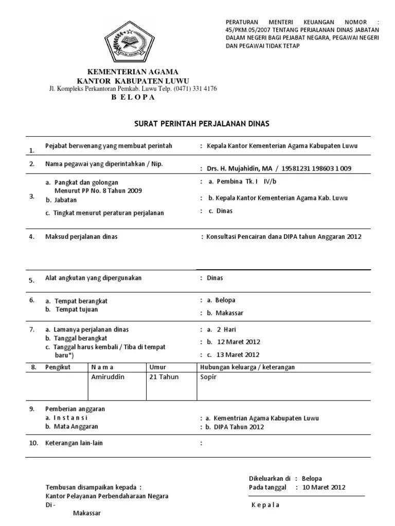Format Surat Perintah Perjalanan Dinas Terbaru - Delinewstv
