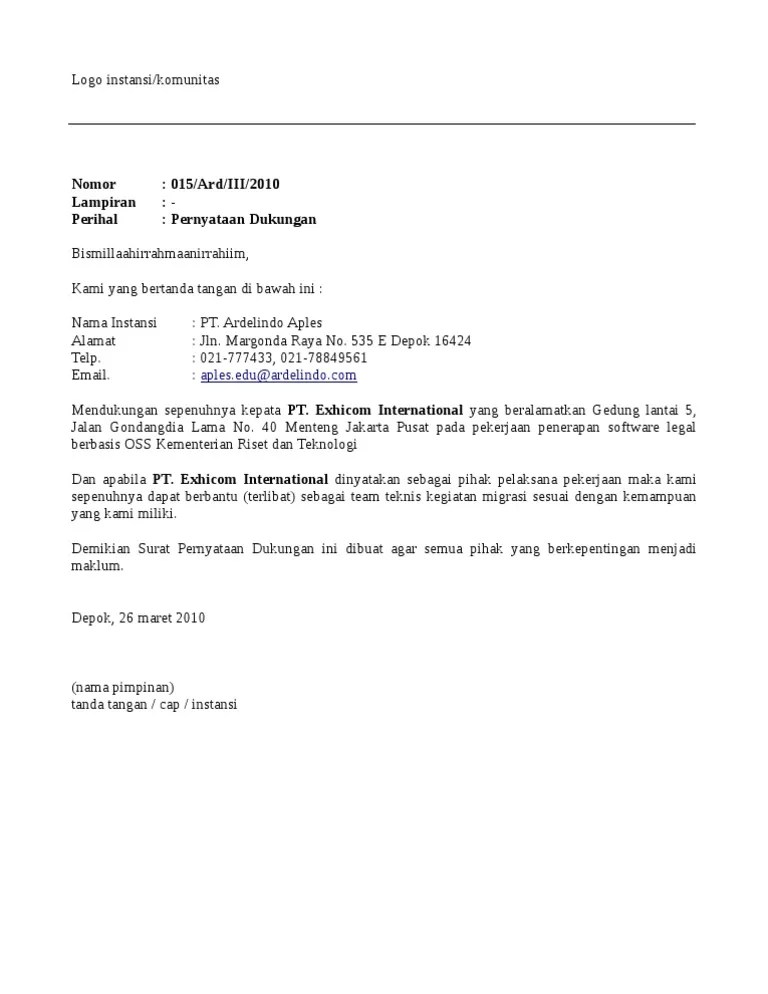 Contoh Surat Dukungan Masyarakat 2010 Cute766