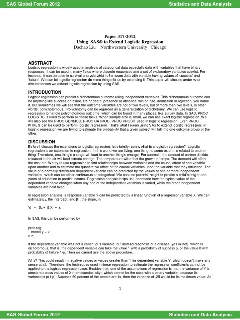 Using SAS To Extend Logistic Regression | PDF | Logistic Regression ...