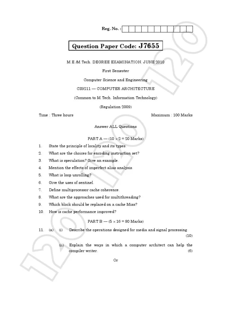 Computer Architecture Question Anna University | PDF