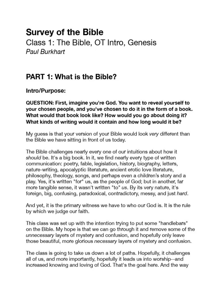Bible Survey 1: The Bible, OT Intro, & Genesis | PDF | Old Testament | Bible