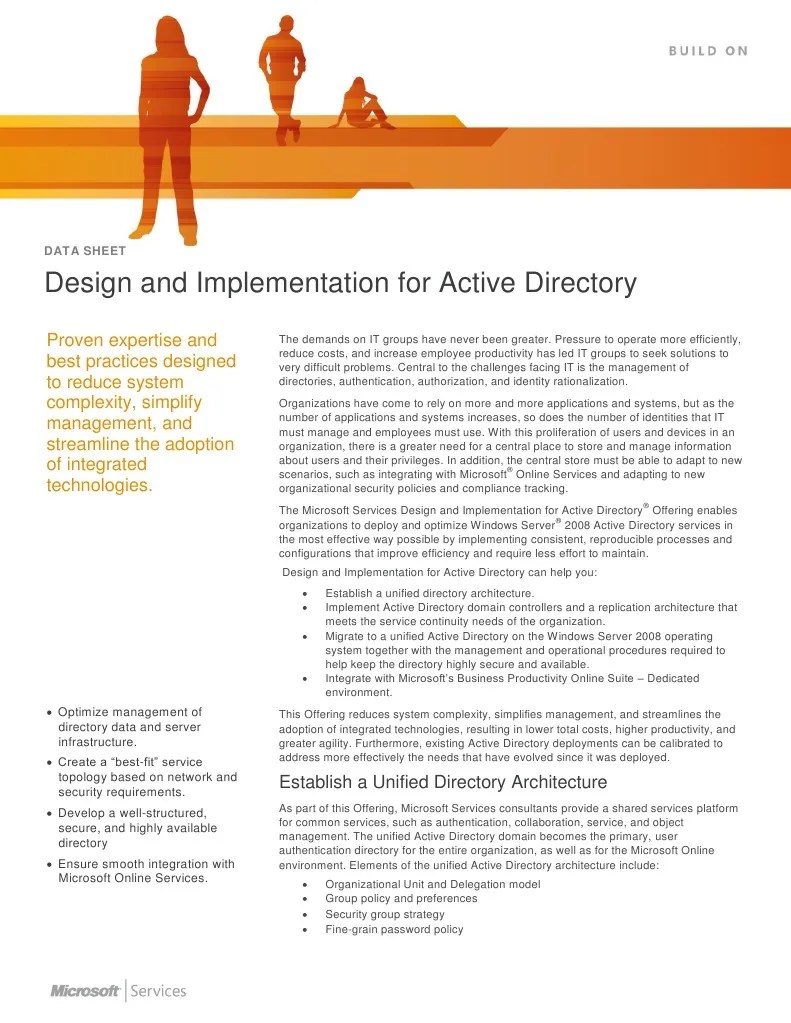 Design And Implementation For Active Directory Datasheet | PDF | Active ...