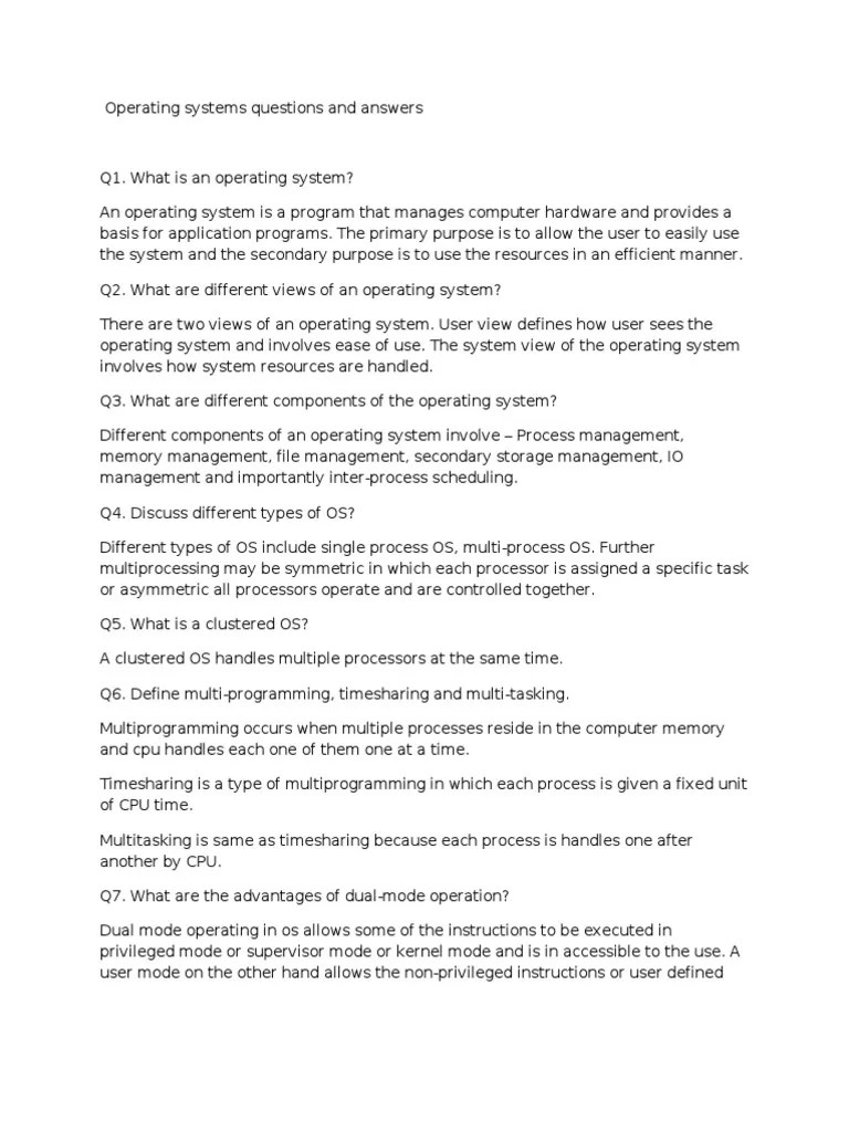 Operating System Questions And Answers | PDF | Thread (Computing ...