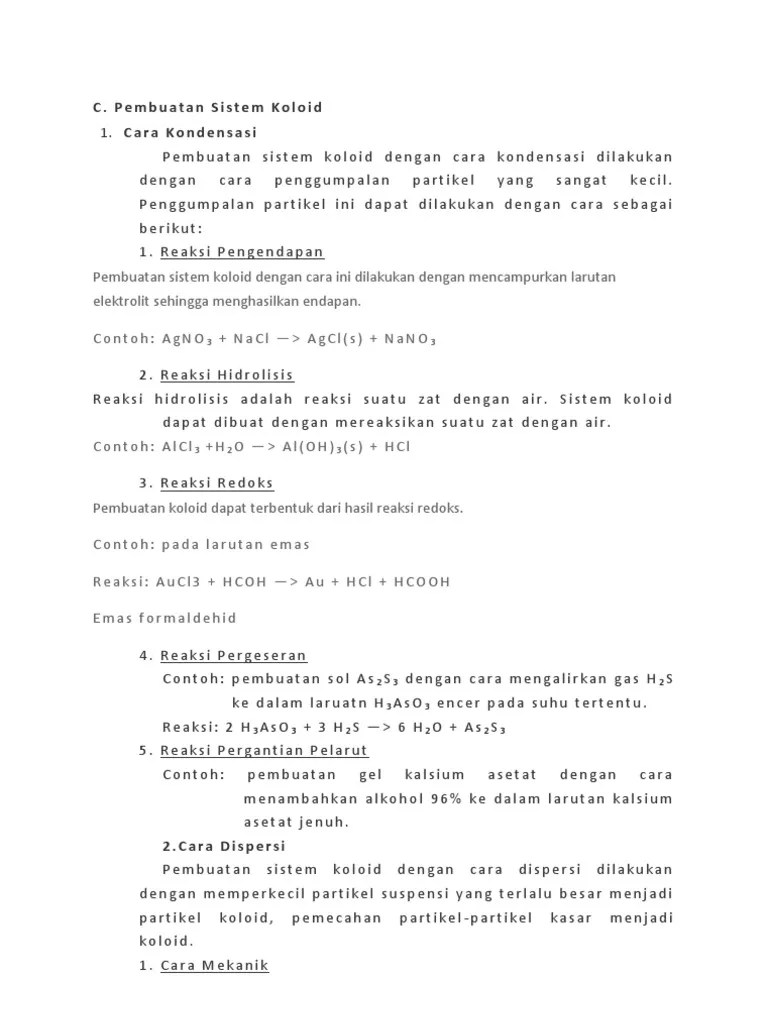Dimana pelajaran ini akan dikupas secara jelas, dengan berdasarkan pengertian, kondensasi, dispersi dan . Pembuatan Koloid Pdf
