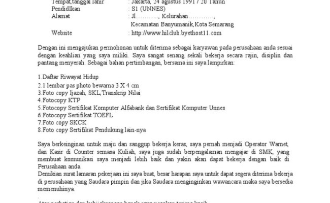 Curriculum vitae / daftar riwayat hidup; 6 Surat Lamaran Kerja Job Fair Bahasa Inggris Koleksi Letter