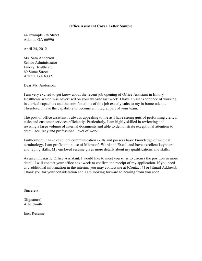 Wow your future employer with this simple cover letter example format. Office Assistant Cover Letter Sample Pdf Computing Communication