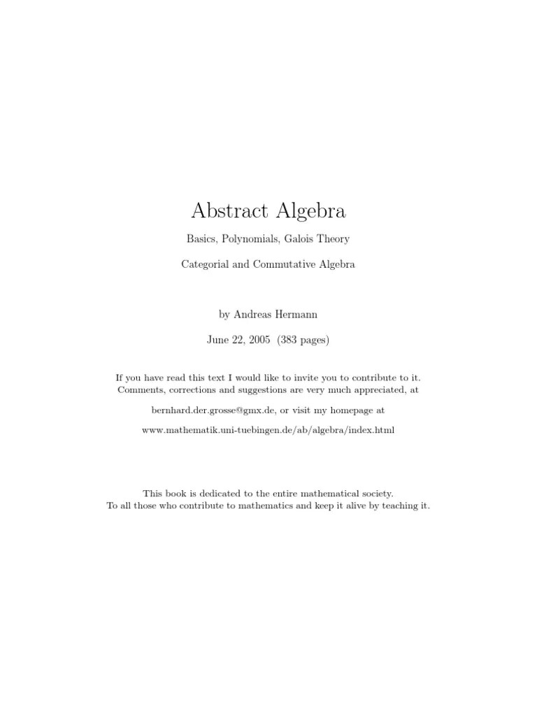 Abstract Algebra - Basic, Polynomials, Galois Theory, Categorial And Commutative Algebra | PDF ...