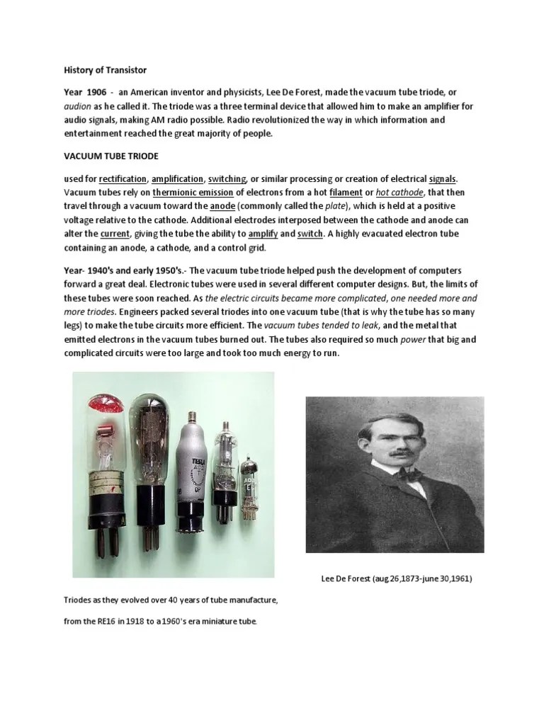 History Of Transistor | PDF | Vacuum Tube | Transistor