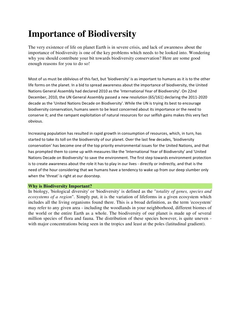Importance Of Biodiversity | PDF | Biodiversity | United Nations