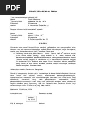 Contoh surat kuasa pengambilan dokumen contoh surat kuasa tanah kedua surat kuasa kedinasan yang dikeluarkan oleh instansi/perusahaan, yaitu surat kuasa. Surat Kuasa Jual Beli Tanah Doc - Dapatkan Contoh