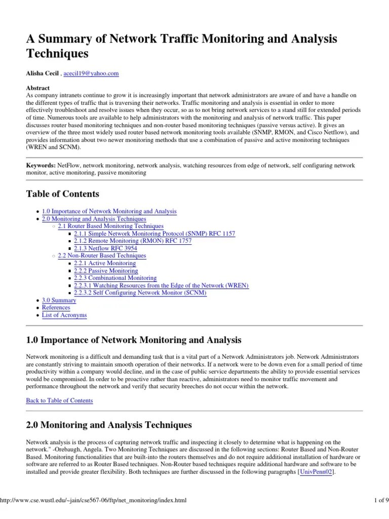 A Summary Of Network Traffic Monitoring And Analysis Techniques | PDF ...