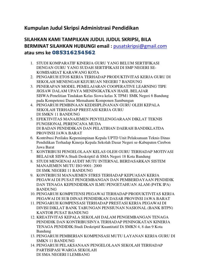 Kumpulan Judul Skripsi Administrasi Pendidikan | PDF