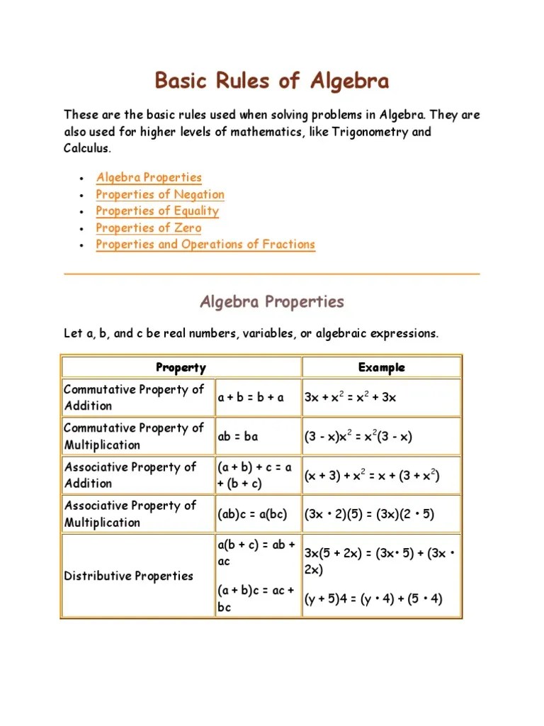 Basic Rules Of Algebra | PDF | Fraction (Mathematics) | Algebra