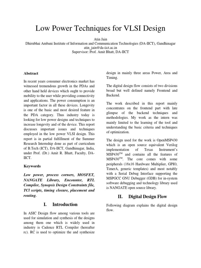 Low Power Techniques For VLSI Design | PDF | Logic Synthesis | Capacitor