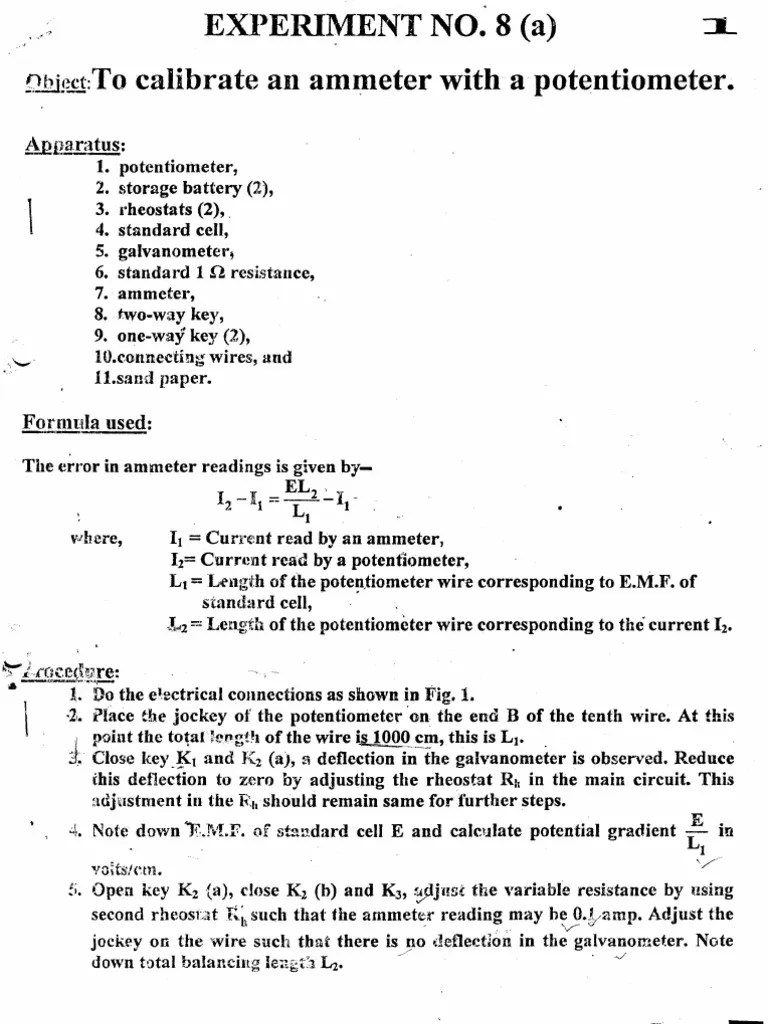 To Calibrate The Given Ammeter Using Potentiometer 
