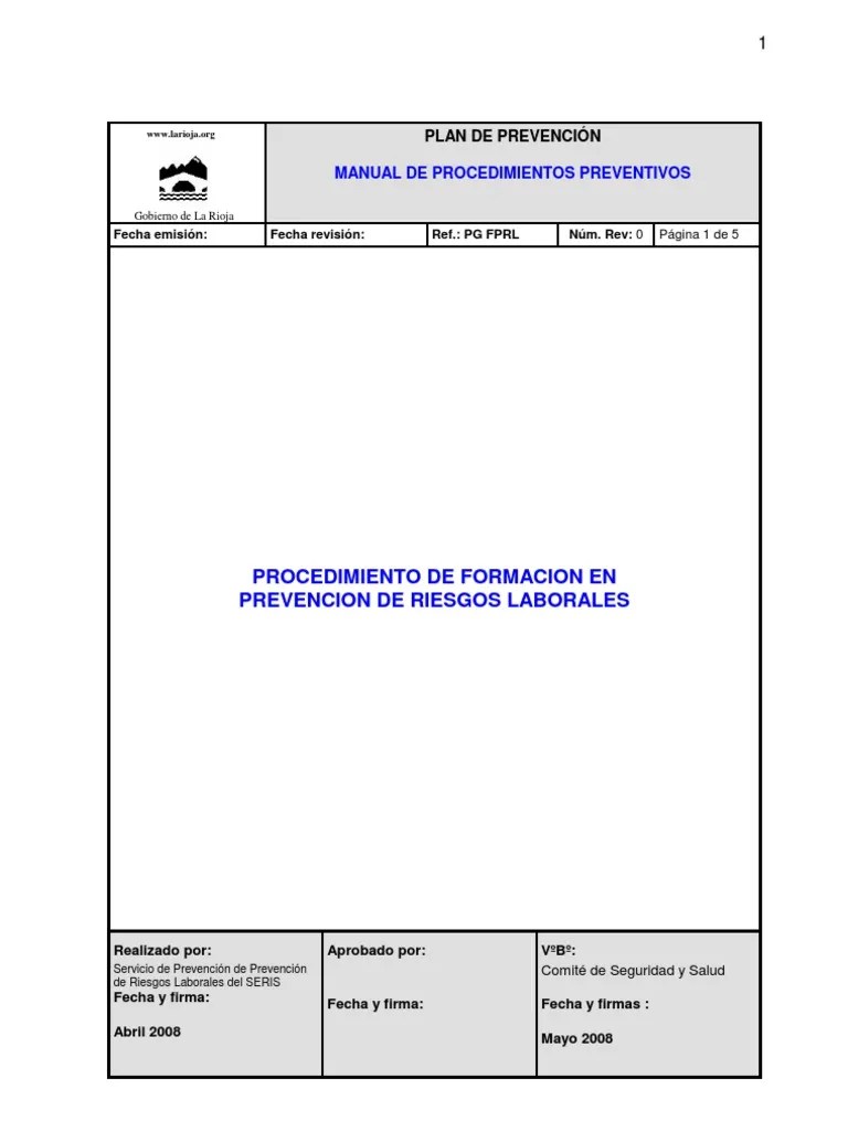 Procedimiento De Formacion En PRL | PDF | Primeros Auxilios | La Seguridad