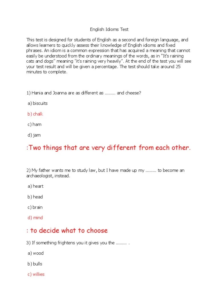 English Idioms Test | PDF | Idiom