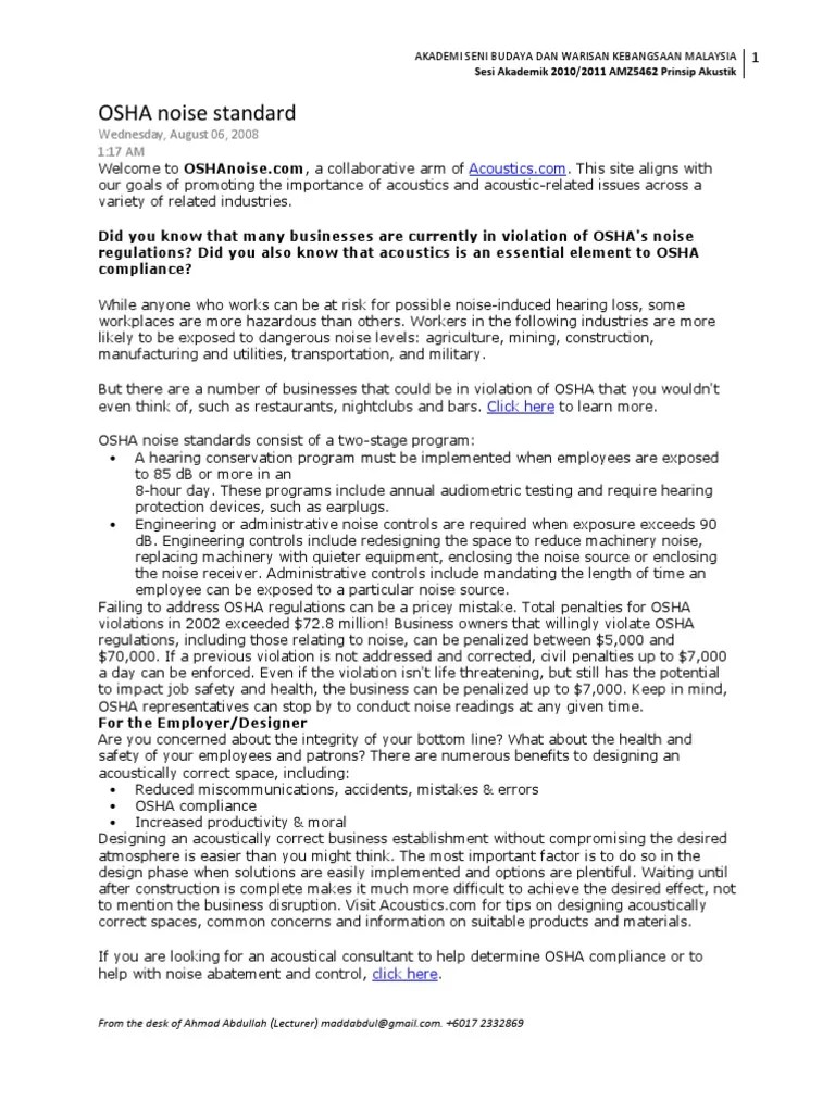 OSHA Noise Standard | Noise | Occupational Safety And Health Administration