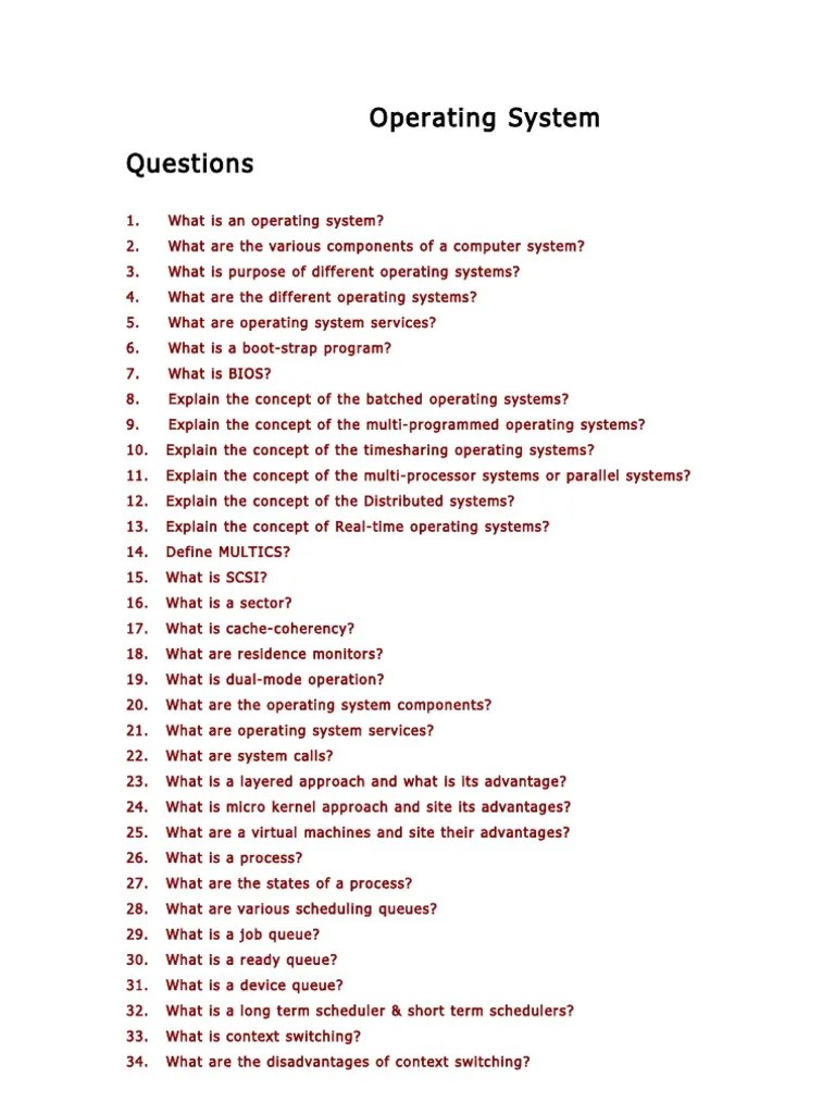 Operating System Questions | PDF | Thread (Computing) | Process (Computing)