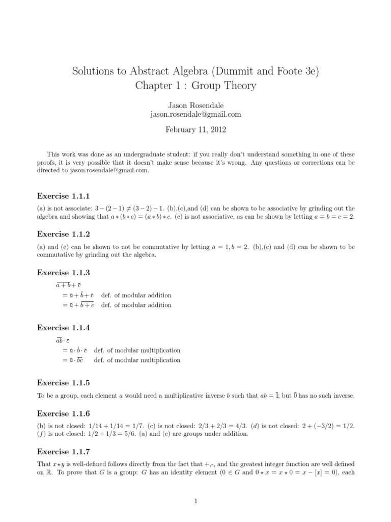 Solutions To Abstract Algebra - Chapter 1 (Dummit And Foote, 3e) | PDF | Determinant | Integer
