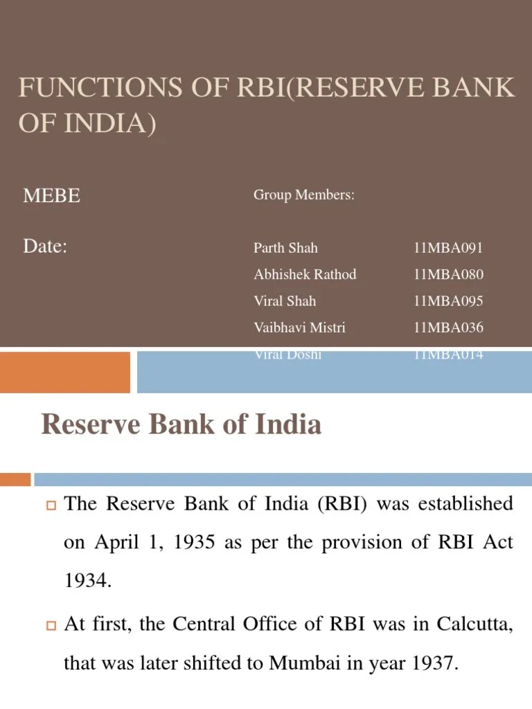 Functions Of RBI (Reserve Bank Of India) | Download Free PDF | Reserve Bank Of India ...