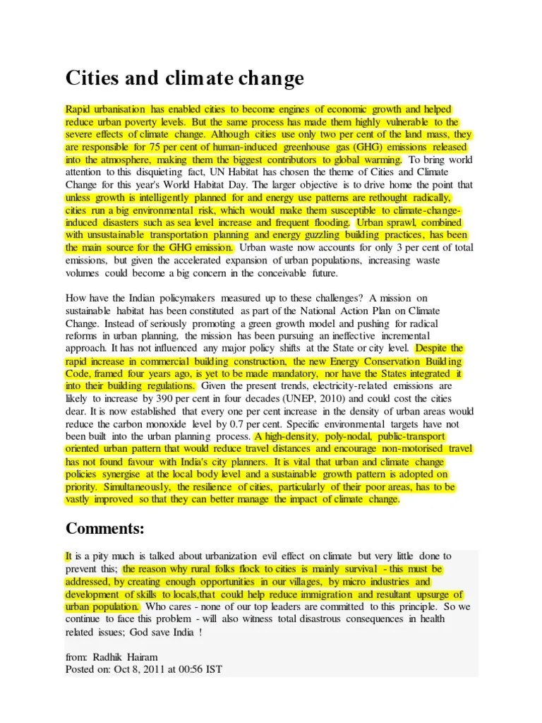 Cities And Climate Change | PDF | Greenhouse Gas | Urbanization