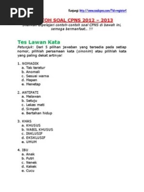 Download soal cpns, soal cpns pdf, soal tes cpns dan pembahasan pdf,. Contoh Soal Tes Cpns Kemenkumham 2012