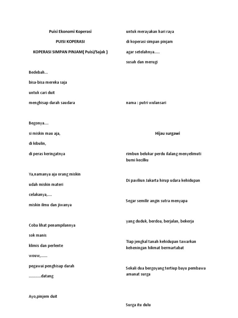 Indonesia tanah air beta, pusaka abadi nan jaya. Contoh Puisi Pdf