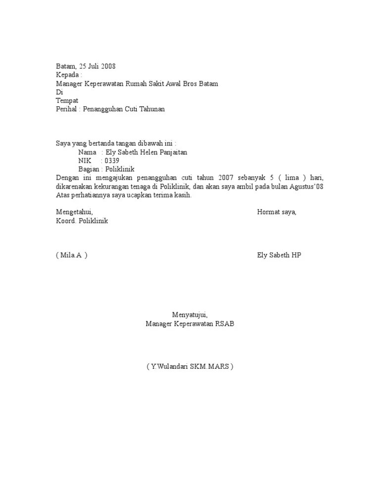 1) cuti tahunan dapat ditangguhkan pelaksanaannya oleh pejabat yang berwenang memberikan cuti untuk paling lama 1 (satu) tahun,. Surat Penangguhan Cuti Pdf