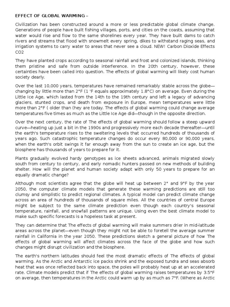 Effect Of Global Warming | PDF | Climate | Effects Of Global Warming