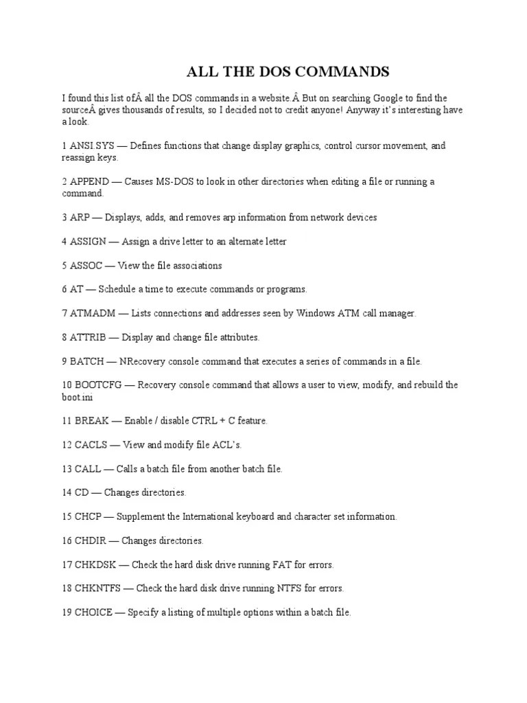 An Extensive List Of DOS Commands: A Comprehensive Reference Guide For ...