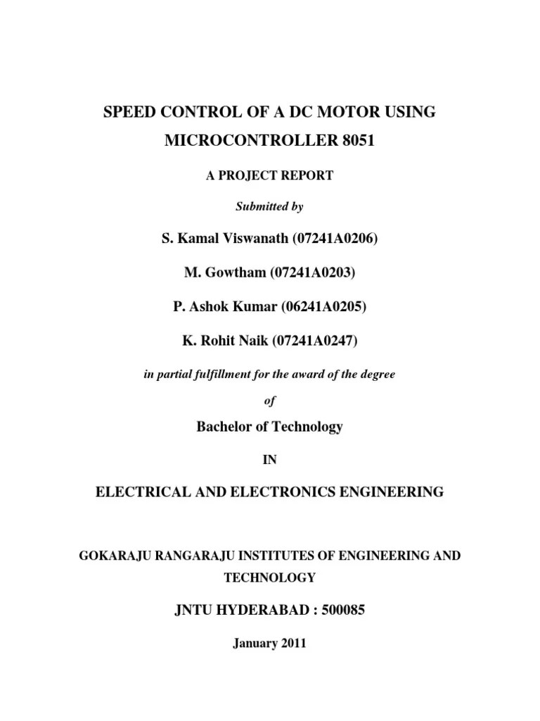 Doc-Speed Control Of A DC Motor Using Micro Controller 8051 | PDF ...