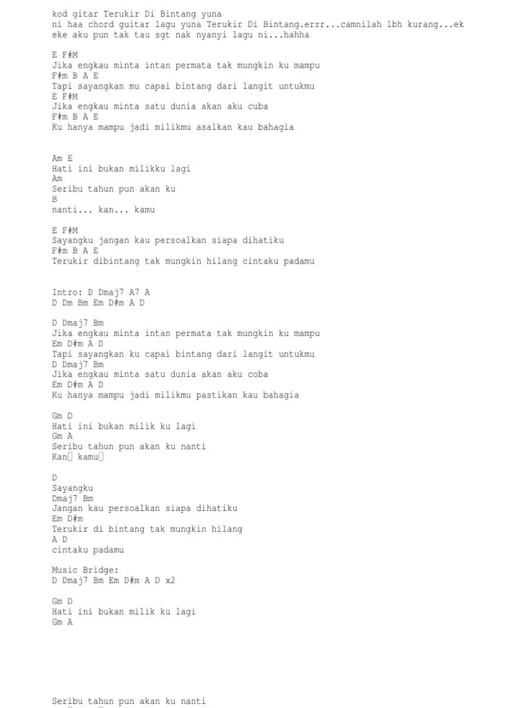 Lirik Dan Chord Lagu Terukir Di Bintang Dari Yuna Chords ratings diagrams and lyrics.