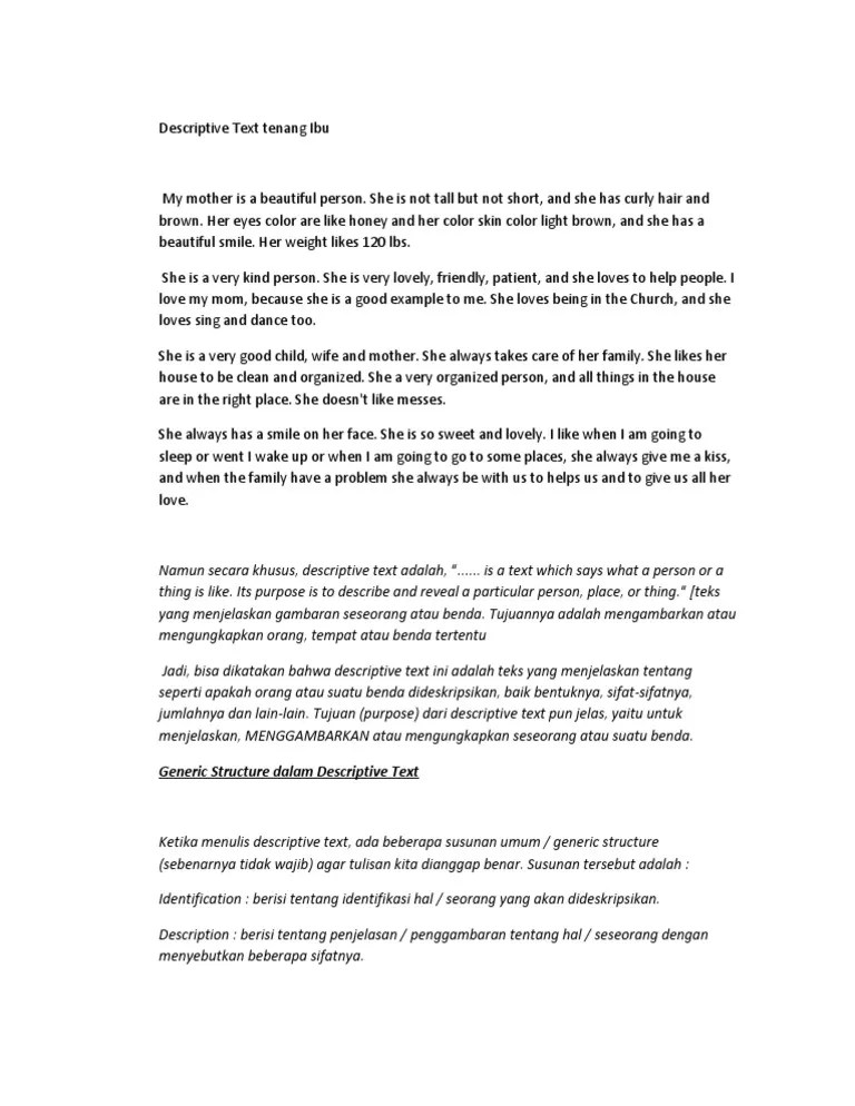 Apakah ibu mengetahui tentang english for specific purpose? Descriptive Text Tenang Ibu Pdf